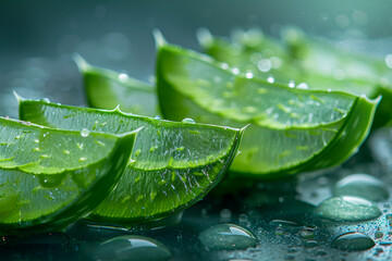 Fresh Aloe Vera Slices with Water Droplets on Surface