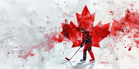 Canadian Flag with a Mountie and a Hockey Player - Picture the Canadian flag with a Mountie representing law enforcement and a hockey player 