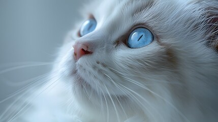 the exquisite beauty of a white Persian cat with captivating blue eyes, its portrait capturing the essence of grace and refinement
