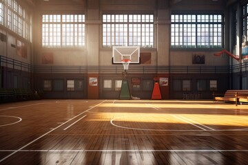 Empty basketball gym stage sports architecture exercising.