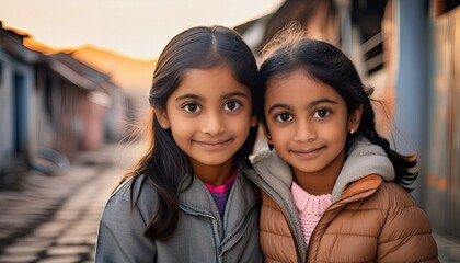Faces of Courage: Little Girl and Sister in the Shadow of Poverty