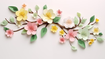 3d branch with abstract flowers. Happy spring or summer concept or banner. Spring blossom.