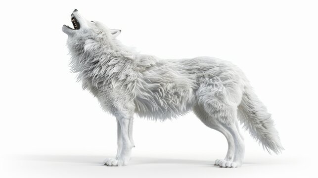 Wolfenigmatic white dire wolf howling in captivating 3d illustration, isolated on white background - majestic wildlife concept