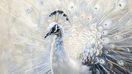 Fototapeta premium Stunning white peacock displays its majestic plumage in full splendor, a symbol of elegance and grace