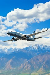 Naklejka premium b'A sleek private jet flies over snow-capped mountains'