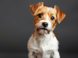 b'A cute brown and white dog looking at the camera'