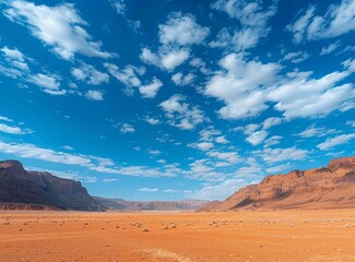 b'A vast desert landscape with rugged mountains in the background'