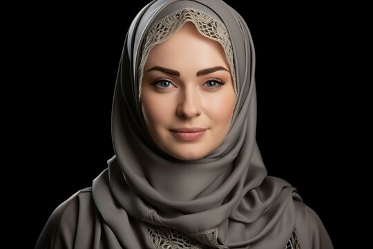 b'Portrait of a young woman wearing a hijab'