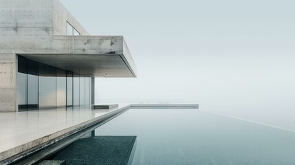Fototapeta premium b'Modern Minimalist Concrete House Design With Infinity Pool'