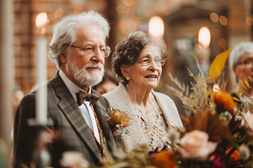 A senior couple getting married, wedding anniversary - 798118161