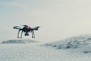 Innovative drone hovering against a plain backdrop