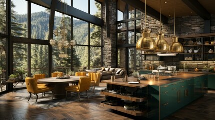b'kitchen island wood forest dining room interior design'