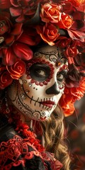 Fototapeta premium b'A woman wearing a traditional Mexican flower headdress'