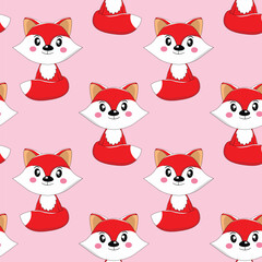 Seamless pattern with cute fox baby on color background. Funny forest animals. Card, postcards for kids. Flat vector illustration for fabric, textile, wallpaper, poster, paper