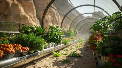b'plants growing in a greenhouse on mars'
