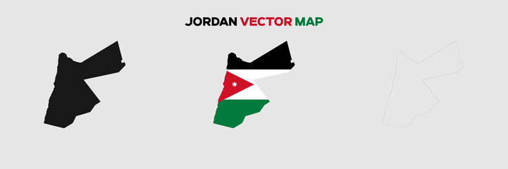 Jordan Map Vector Pack. Map with Flag. Gray Map Silhouette. Gray Outline Map. Editable EPS file.
