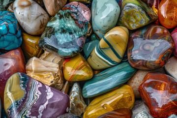 Colorful Assorted Polished Gemstones Close up