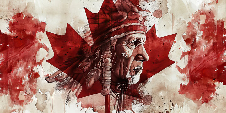 Canadian Flag with a First Nations Chief and a Lumberjack - Visualize the Canadian flag with a First Nations chief representing Canada's indigenous peoples, and a lumberjack forest industry