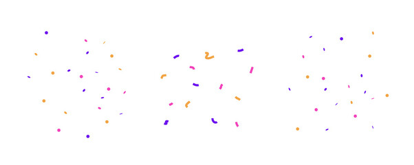 Simple confetti vector illustration. Different shapes of small paper in set. Round, ribbons, squares flying in the air in small compositions.