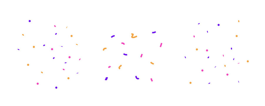 Simple confetti vector illustration. Different shapes of small paper in set. Round, ribbons, squares flying in the air in small compositions.