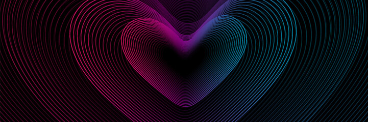Naklejka premium Dark abstract background with colorful glowing lines. Shiny gradient lines design elements. Modern futuristic technology concept. Suit for brochure, website, poster, banner, cover. Vector