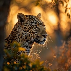 Obraz premium b'Portrait of a leopard in the wild at sunset'