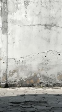 b'old weathered white concrete wall with cracks and peeling paint'