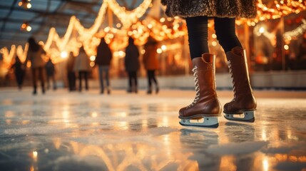 b'ice skating at christmas market with blurred background'