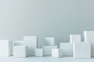 b'White boxes of different sizes on a pale blue background'
