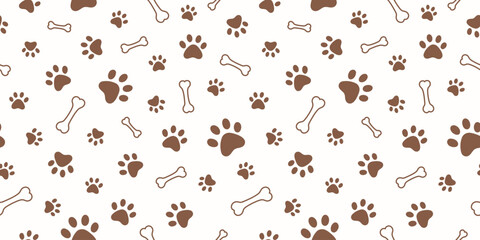 Dog, cat paw and bone seamless pattern vector illustration. Animal, pet, wallpaper, white background