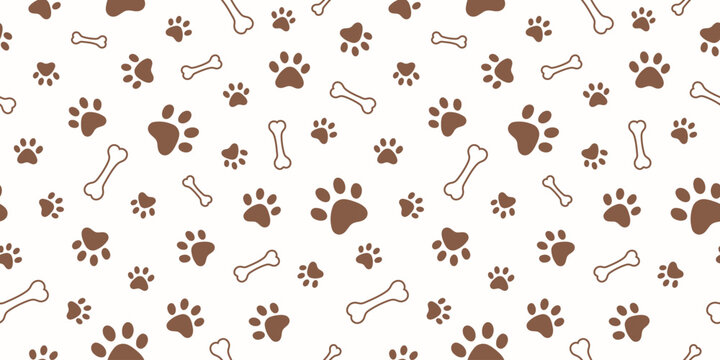 Dog, cat paw and bone seamless pattern vector illustration. Animal, pet, wallpaper, white background