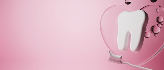 3d object illustration for dentist tooth with tools of medical health care for dental clinic hospital bussiness