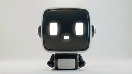  3d render of a robot, 3d rendering of cute robot character with square buttons on the front, simple shape, style minimalism