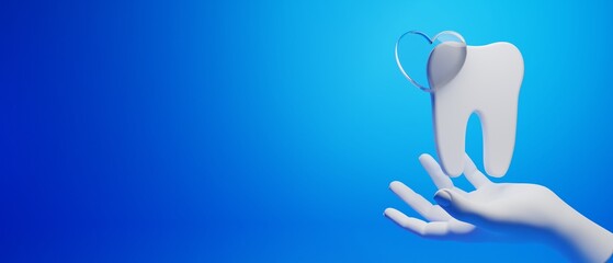 3d object illustration for dentist tooth with tools of medical health care for dental clinic hospital bussiness