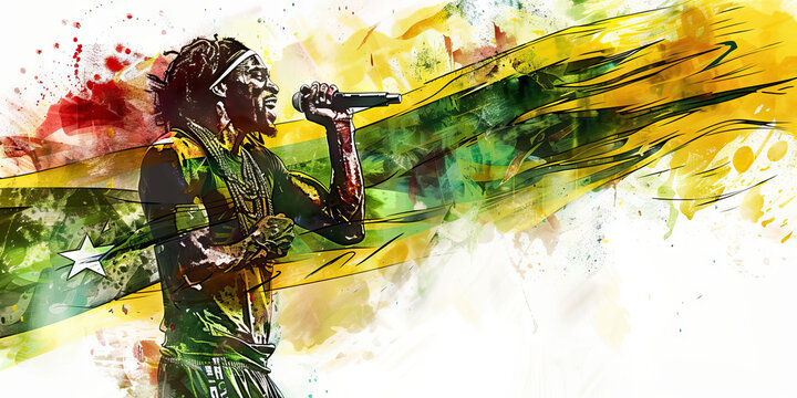 Jamaican Flag with a Reggae Musician and a Track Athlete - Imagine the Jamaican flag with a reggae musician representing Jamaica's music culture and a track athlete