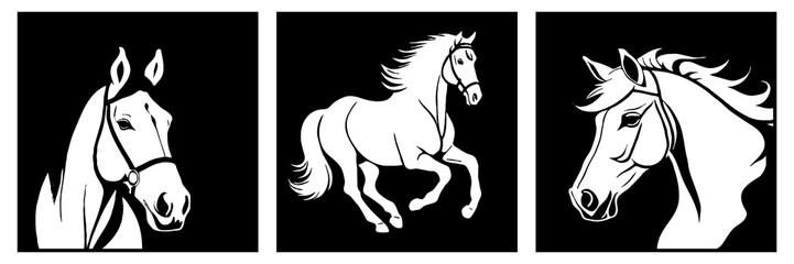 Obraz na płótnie Canvas Horse . Black and white animal graphics. Logo design for use in graphics. Print for T-shirts, design for tattoos. Generated by Ai