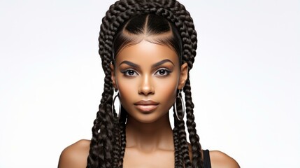 b'portrait of a beautiful black woman with long box braids'