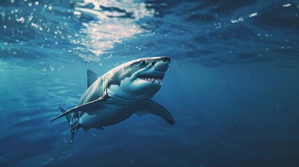 Naklejka premium shark at dark blue sea