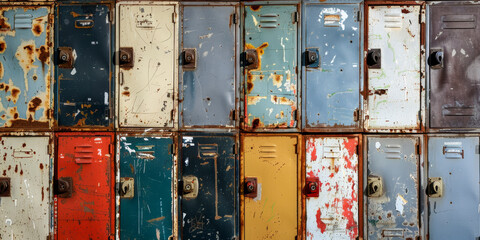 Colorful Vintage Lockers with Rust and Peeling Paint