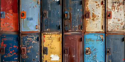 Vintage, Rusty Metal Lockers in an Array of Colors