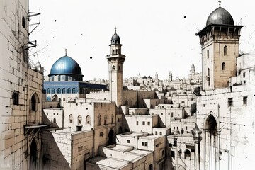jerusalem city old town created with generative AI software.