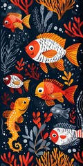 Obraz premium b'Colorful fishes and seahorses in a coral reef'