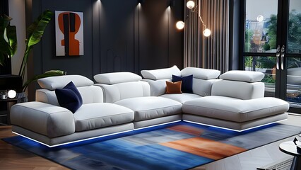 Luxurious Modern Sofa in Elegant Contemporary Living Room Design. Concept Luxurious Furniture, Modern Sofa, Contemporary Living Room, Elegant Design
