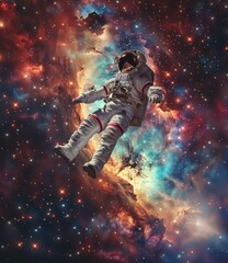 b'Astronaut in Space with Colorful Nebula'