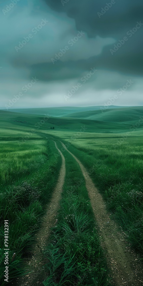 Canvas Prints b'Countryside dirt road through a lush green grassy field'