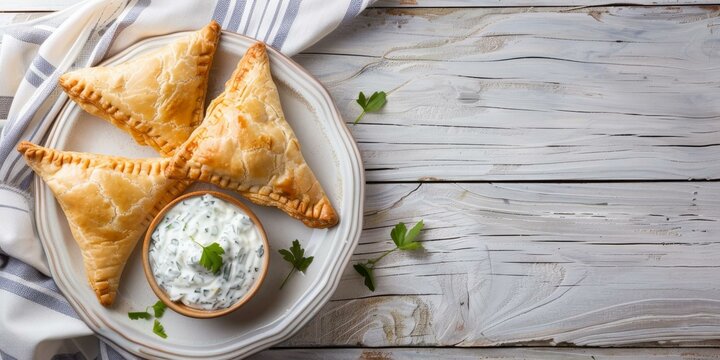 b'Homemade puff pastry triangles with creamy cheese filling'