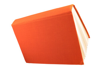 Open bright orange book isolated on white background. - 798134562