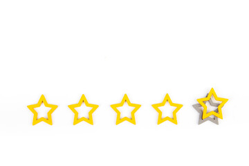 Gold, gray five stars shape on a white background. The best excellent business services rating customer experience concept. Increase rating or ranking, evaluation and classification idea. - 798134710