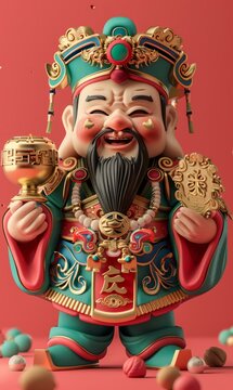 b'Chinese new year god of wealth caishen cartoon character'
