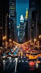 Naklejka premium b'A long road with cars and buildings on both sides'